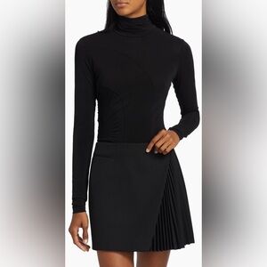 A.L.C. Black Molly Smocked Jersey Turtleneck Top